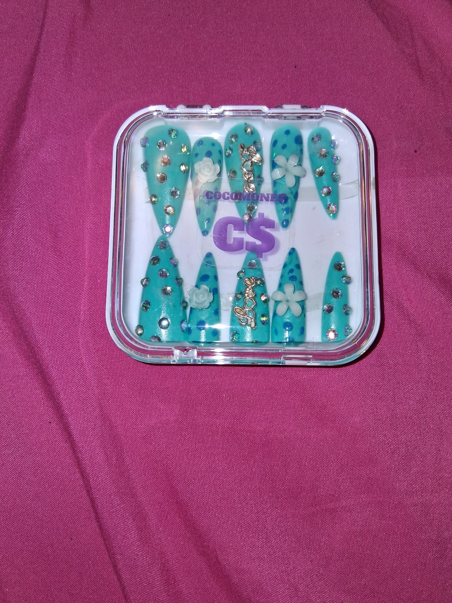 COCOMONEY NAILS CUSTOM 1 OF 1 GLUE ON PRESS ON COMES WITH FREE GIFTS #b64