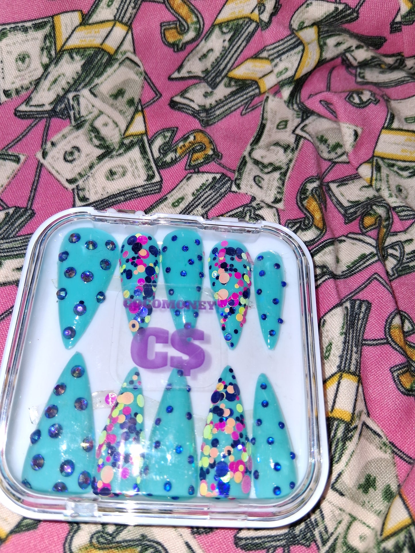 COCOMONEY NAILS CUSTOM 1 OF 1 GLUE ON PRESS ON COMES WITH FREE GIFTS #b89