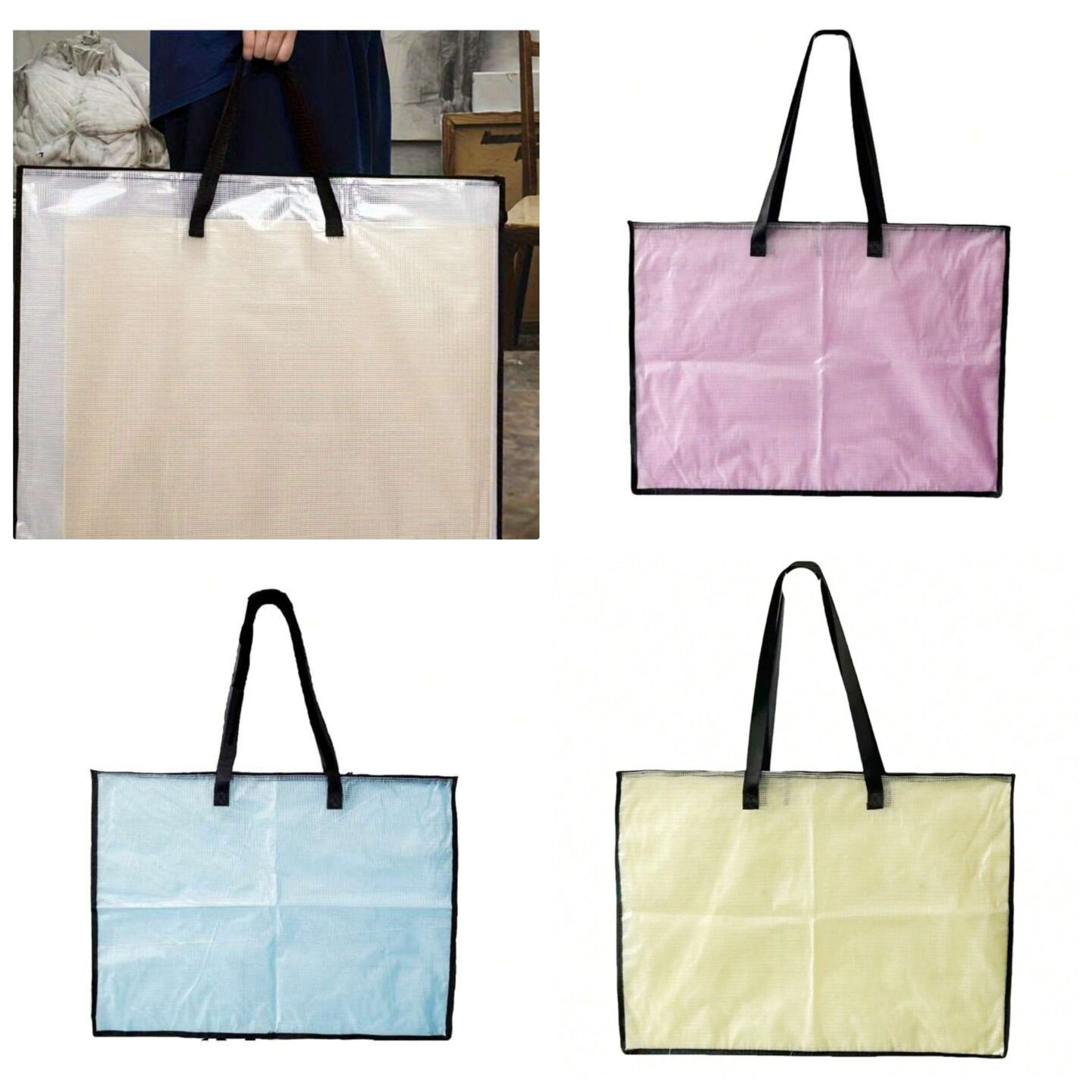 1pc Large Art Portfolio Bag, Poster Diamond Painting Storage Bag, With Zipper Handle, Portable Oil Painting Storage Bag, Mesh Transparent Folder Storage Bag, Used For Bulletin Board Art Charts And Teaching Materials, School Office Supplies Art Craft Suppl