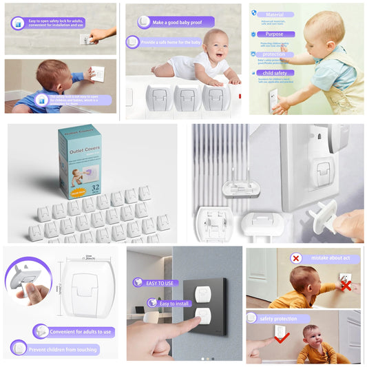 Outlet Covers Baby Proofing(32 Pack)with Hidden Pull Handle Child Safety Socket Cover Electric Power Plug Covers Protector Caps