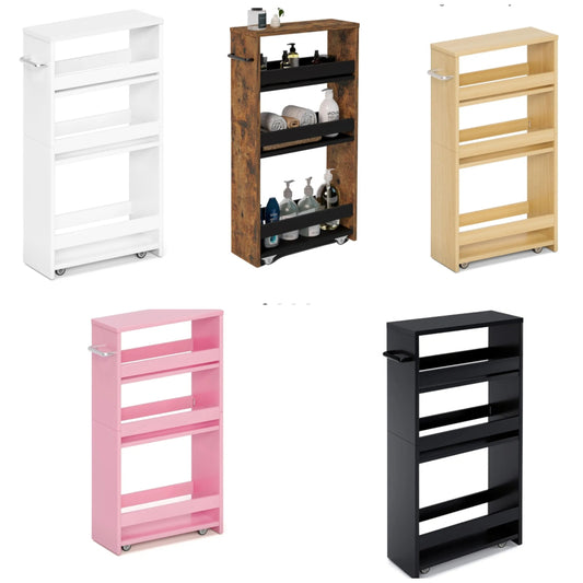 4-Tier Rolling Storage Cart, Narrow Kitchen Cart with Wheels, Slim Storage Cart with Handle Slide Out Utility Cart Mobile Shelving Unit Laundry Bathroom Organizer