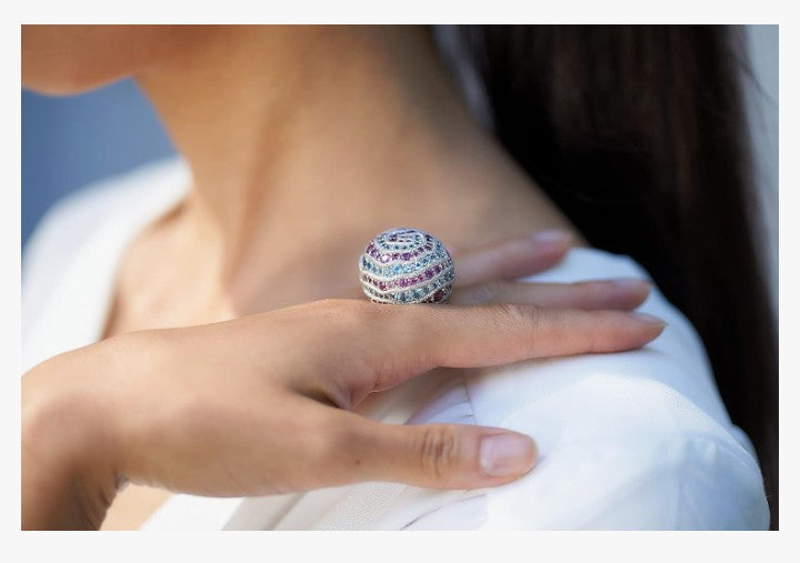COCOMONEY Ring 18k White Gold With 0.15ct Diamonds, 2.80ct Tourmaline and 7.60ct Aquamarine