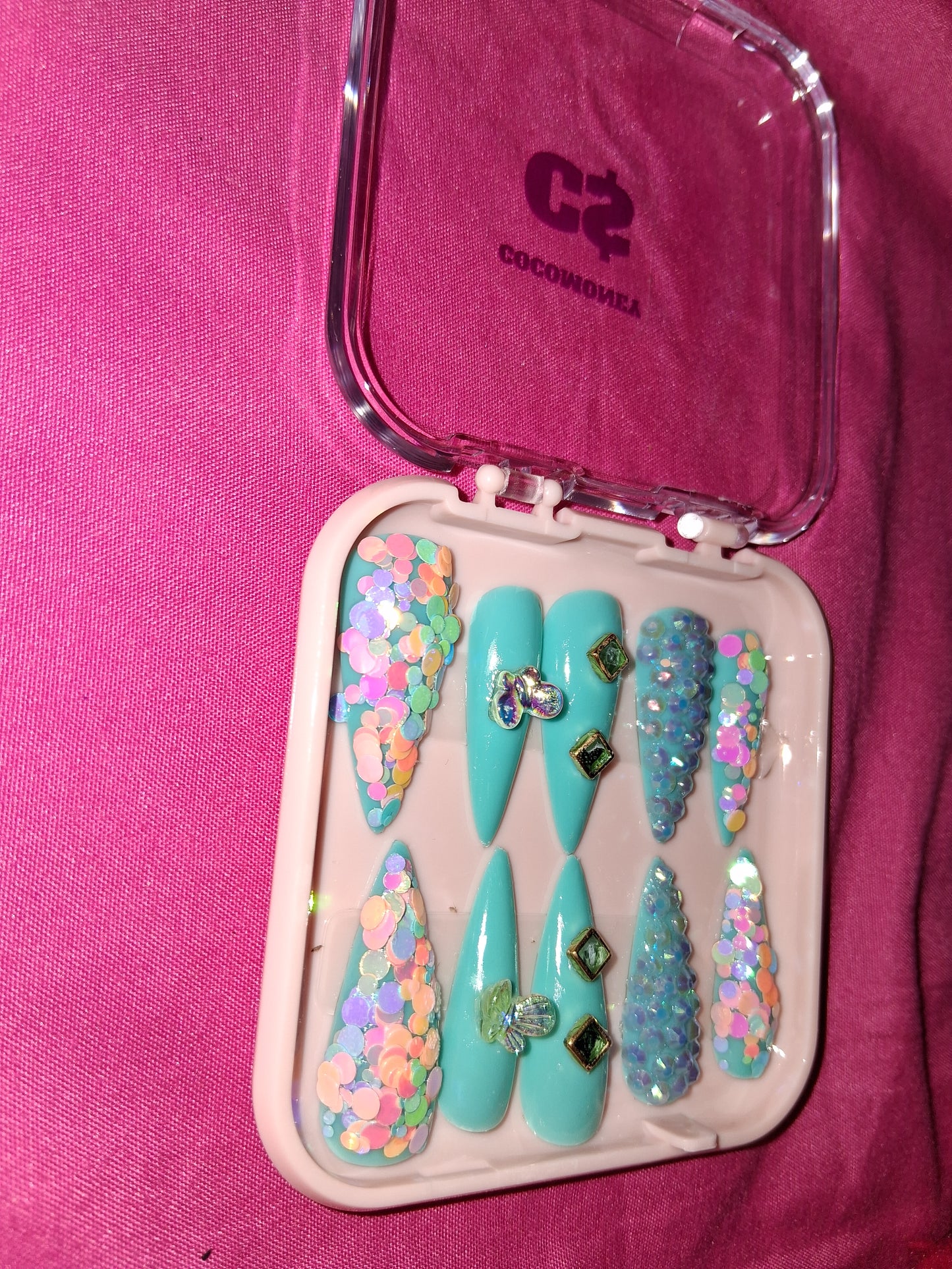 COCOMONEY NAILS CUSTOM 1 OF 1 GLUE ON PRESS ON COMES WITH FREE GIFTS #b60