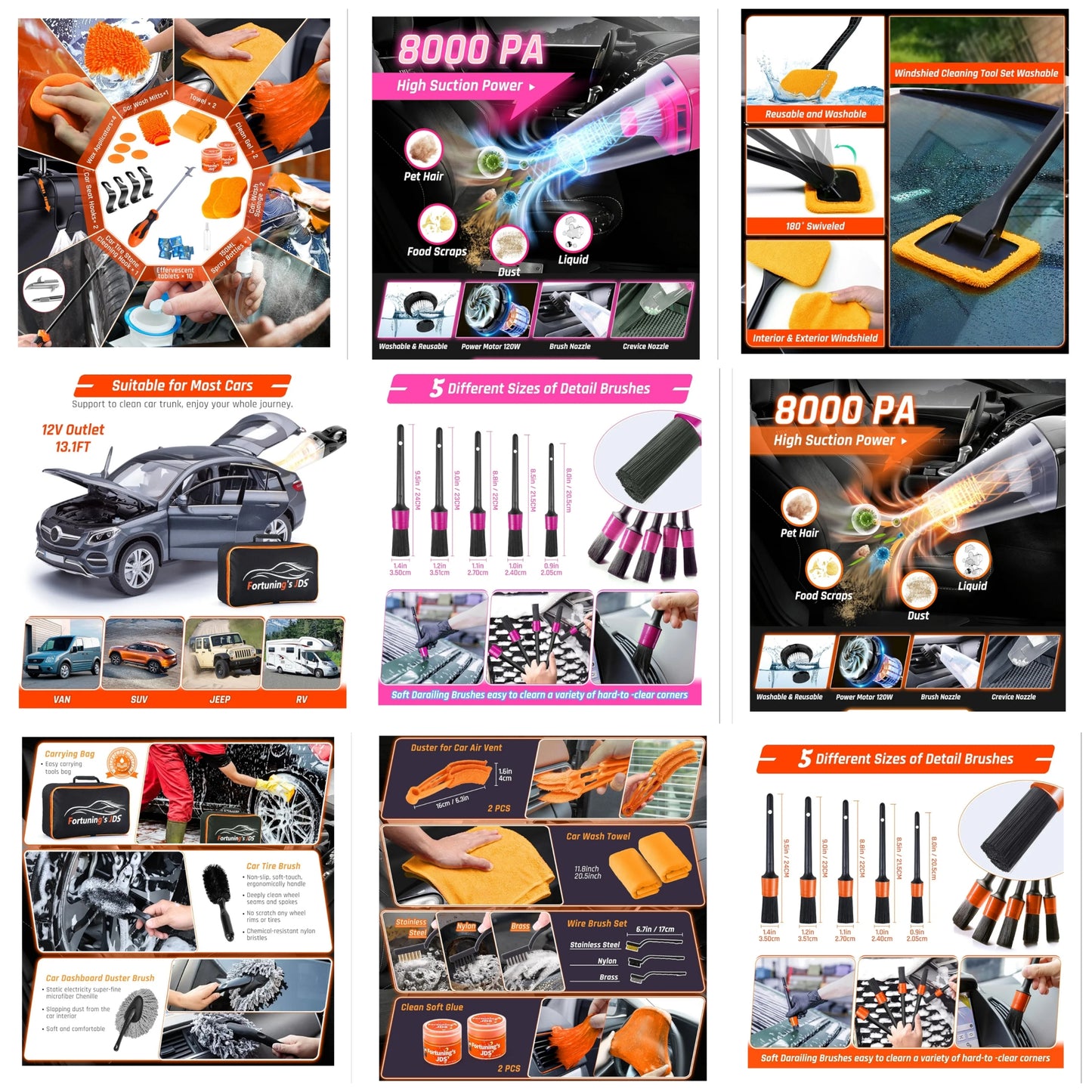 Car Detailing Kit Interior Cleaner with High Power Handheld Vacuum,Car Wash kit with Detailing Brush Set,Car Interior Detailing Kit,,Pink Car Accessories for Motorcycle,Cars