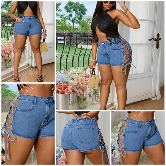 Plus Size Denim Vacation Straps Summer Shorts Sexy Sunshorts Women Summer COCOMONEY