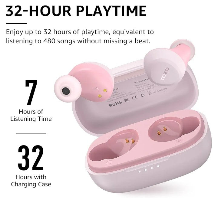 TOZO A1 Mini Wireless Earbuds Bluetooth 5.3 in Ear Light-Weight Headphones Built-in Microphone, IPX5 Waterproof, Immersive Premium Sound Long Distance Connection Headset with Charging Case,