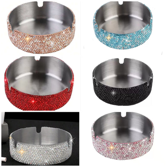 Rhinestone & Crystal Decorated Stainless Steel Ashtray, High Aesthetic Design For Home And Office Use Gifts Birthday Graduation COCOMONEY Zinc Alloy