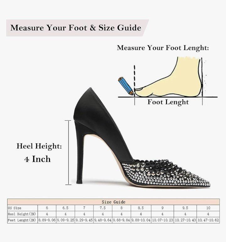 Women's High Heels Pumps Rhinestone Heels Closed Toe Heels for Women 4 Inch Stiletto Dress Wedding Party Pumps Shoes