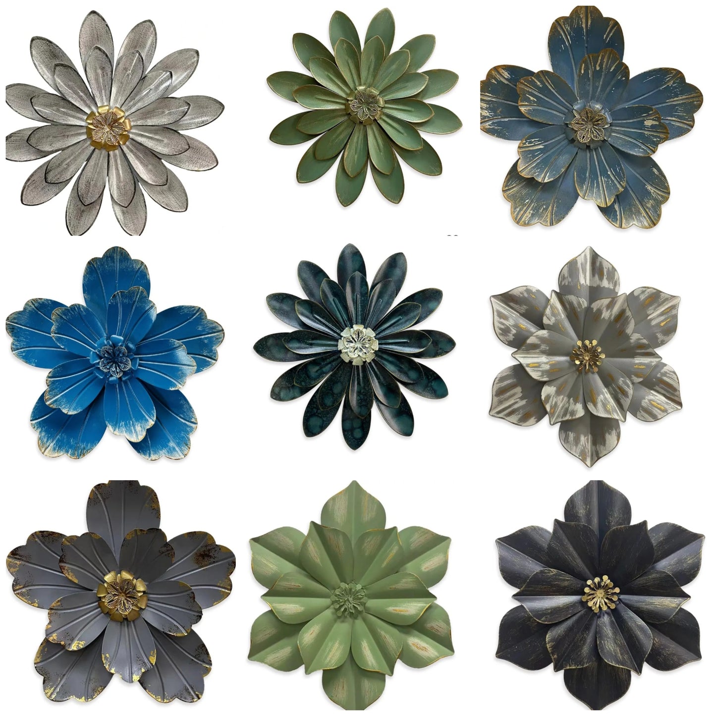 Metal Flower Wall Sculpture, Rustic Modern Floral Artwork, Distressed 3D Layered Iron Flower Wall Hanging Accent for Indoor/Outdoor, Kitchen,Living Room Office Garden Decor