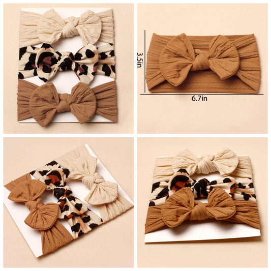 3pcs Nylon Leopard Print Bow Headbands For Babies (Paper Card For Decoration) Love Valentine