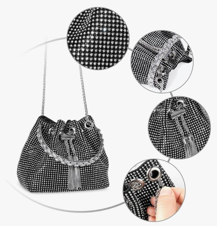 Bling Rhinestone Purse for Women, Glitter Clutch Handbag Bucket Evening Bag for Girls Wedding