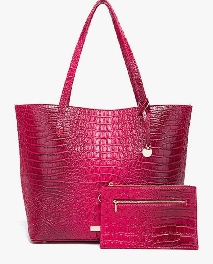 Leather Crocodile-Embossed Pattern With Women Handbags Large Tote Shoulder Bag Top Handle Satchel Hobo