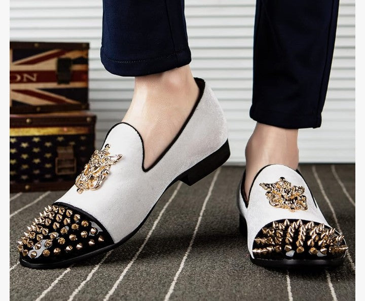 Velvet Loafers Dress Shoes with Metal Embellishments Party Luxury Loafer Shoes