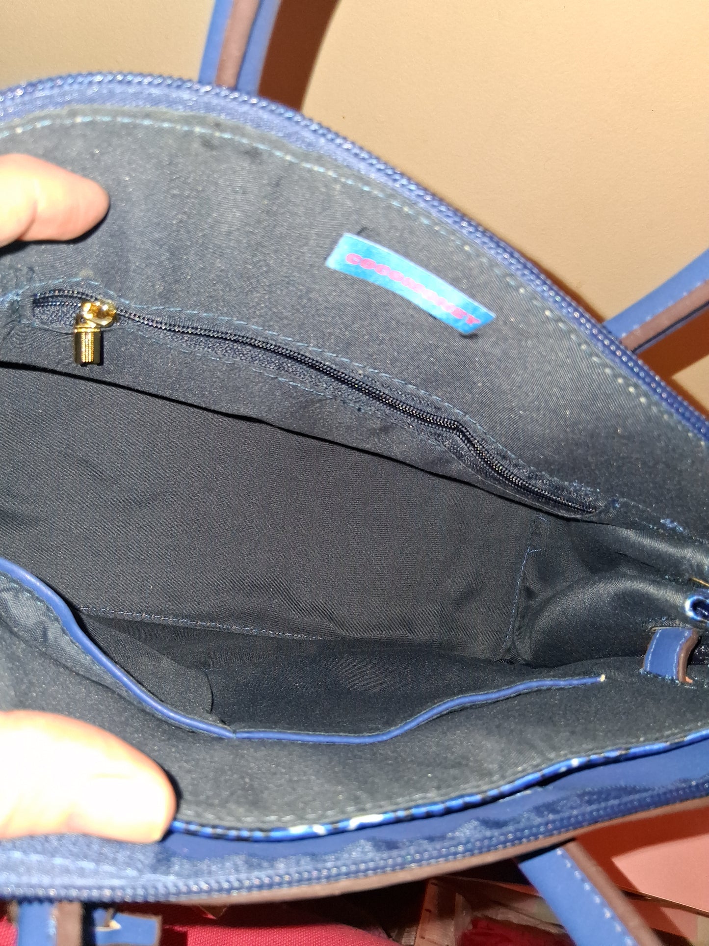 COCOMONEY HANDBAG BLUE WITH STRAP 11 HALF IN BY 9IN BY 6IN poly