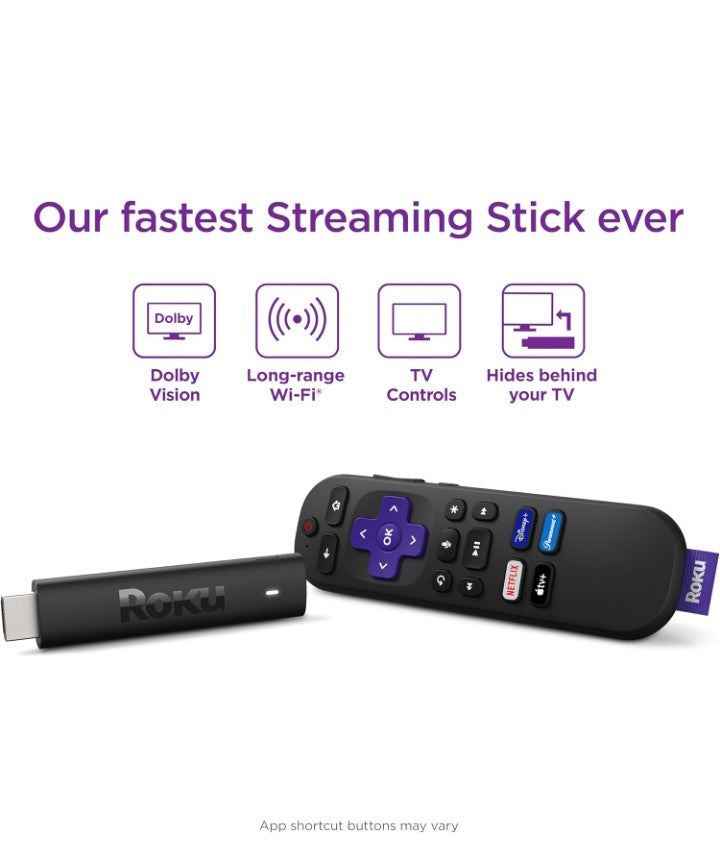 Roku Streaming Stick 4K | Portable Roku Streaming Device 4K/HDR/Dolby Vision, Roku Voice Remote, Free & Live TV
