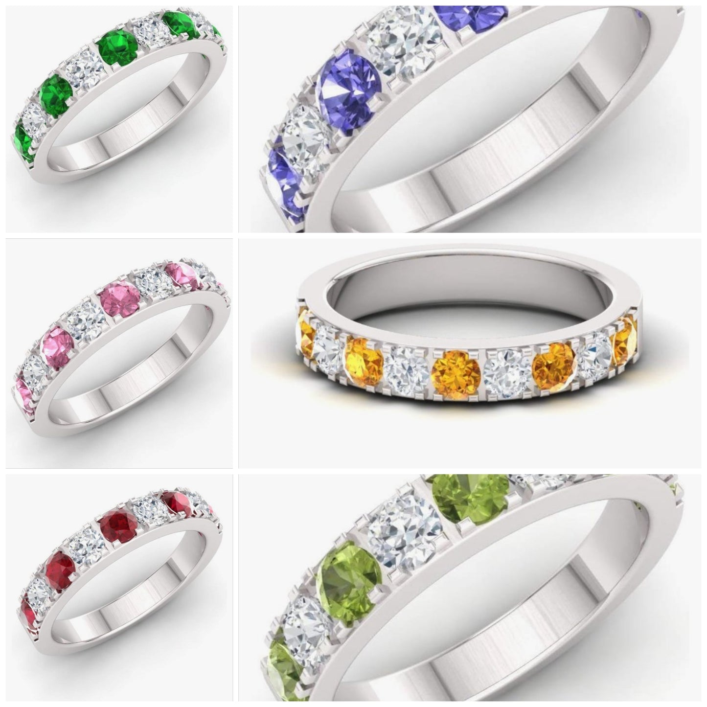 COCOMONEY Natural and Certified Gemstone and Diamond Wedding Ring in 10K White Gold | 0.92 Carat Half Eternity Stackable Band for Women, US Size 6