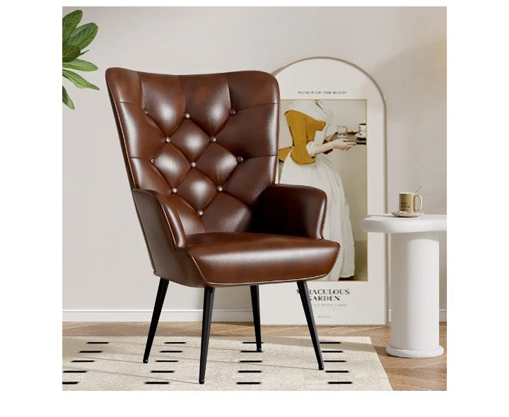 Mid Century Modern Accent Chair, Velvet Upholstered Armchair with Metal Legs, Tufted Button Wingback Side Chair, High Back Reading Chair for Living Room Bedroom