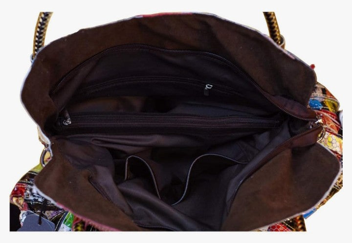 Multicolor Big Boston Bag Genuine Leather Colorful Patchwork Large Tote Handbag Purses