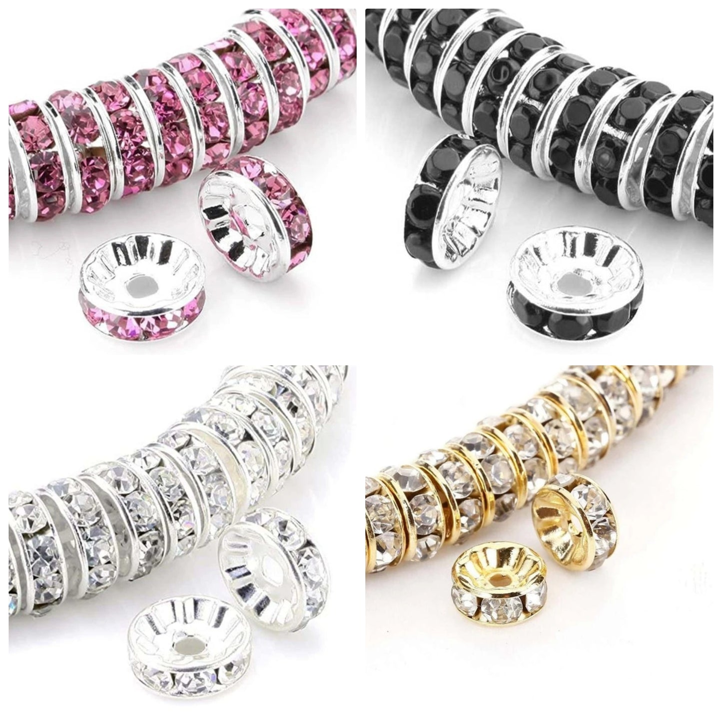 100pcs Rhinestone Diy Handmade Spacer Beads For Jewelry Making Necklace Loose Beads Round Shape With Holes glass