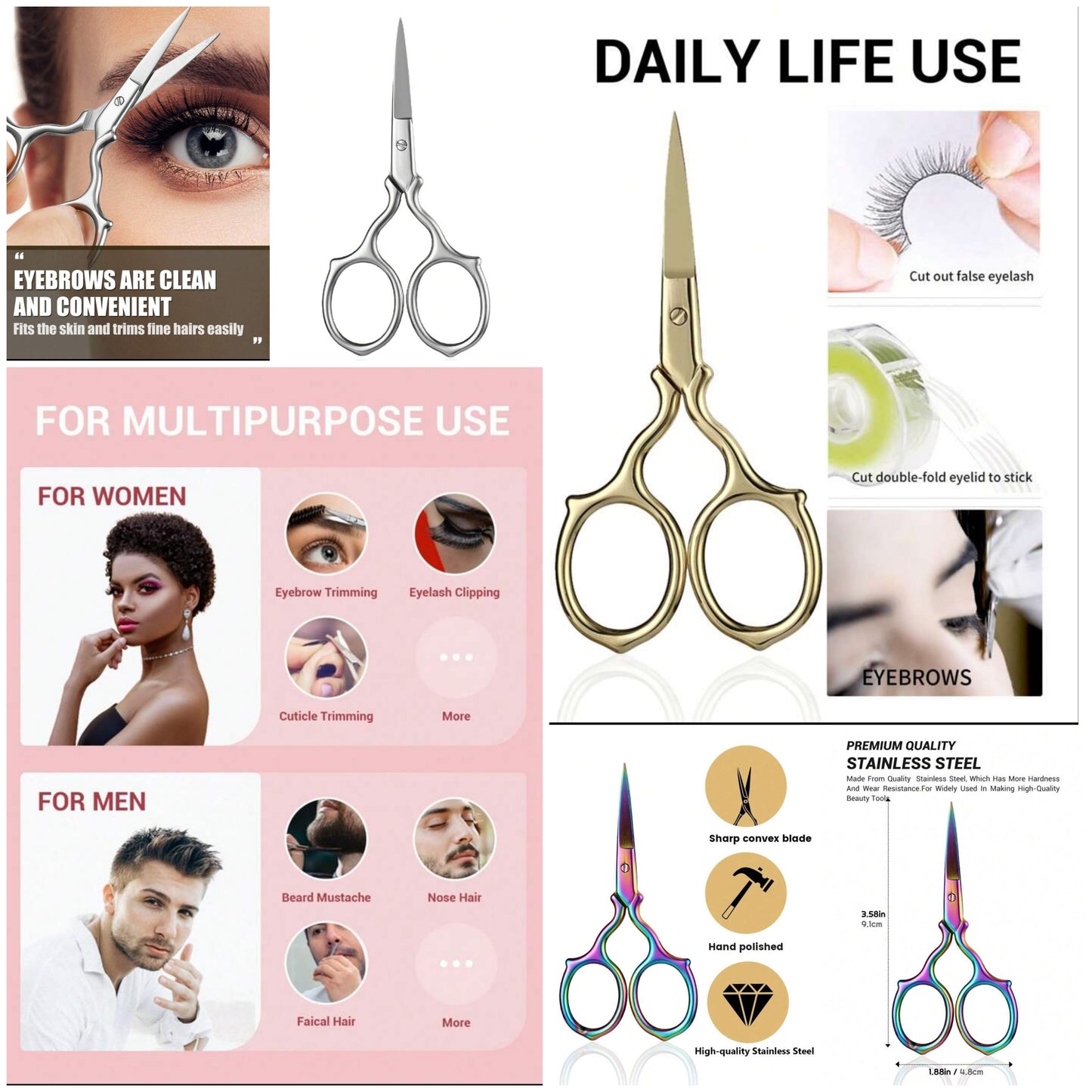 1PC Stainless Steel Brow Scissors For Nails Mustache Facial Hair, And Eyebrow Scissors, Safe And Easy Makeup Styling