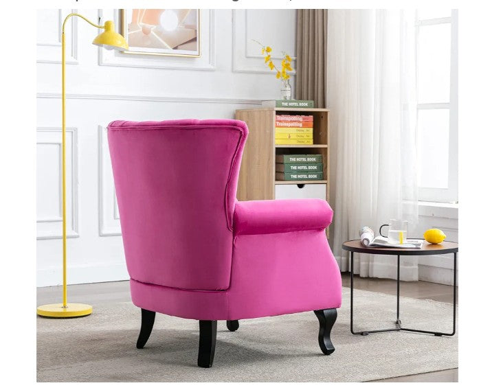 Mid Century Modern Accent Chair Upholstered Armchair Comfy Velvet Fabric Single Sofa with Lined Wingback for Small Spaces Bedroom Living Room, Velvet Black, 30.1D x 30.5W x 35H in