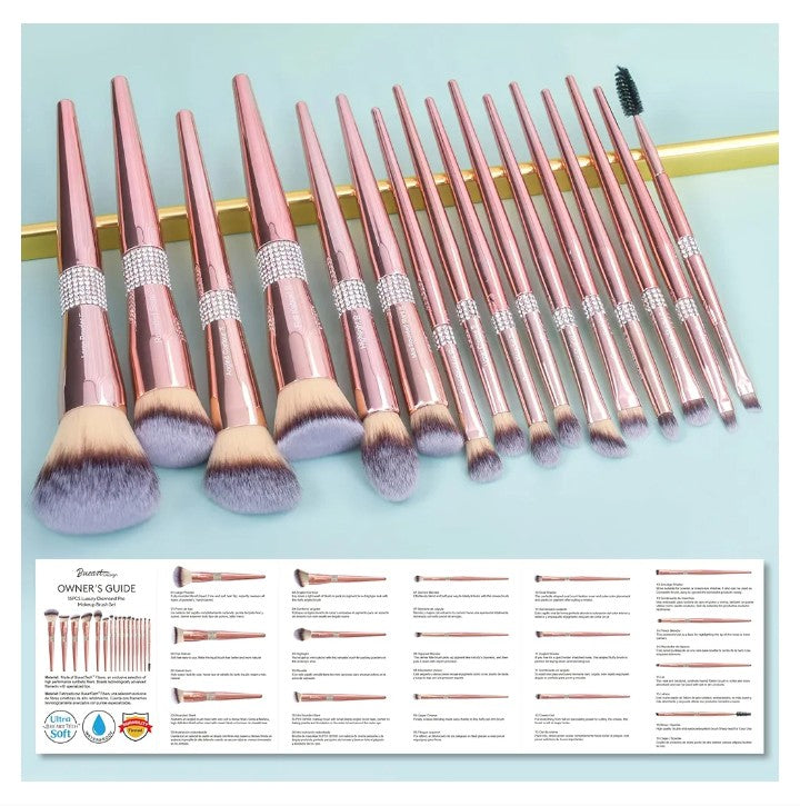 16Pcs ULTRA SOFT Labeled Makeup Brushes Sets -with Foundations Powder Blush Concealer Blending Eyeshadow Contour Brush sets (Rose Gold)