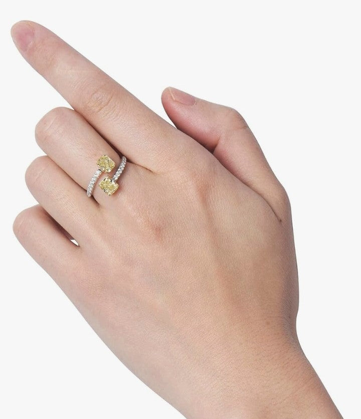 COCOMONEY GIA Certified 2.05 Carat Radiant Fancy Light Yellow Color Diamond Set In 18k White & Yellow Gold Ring (FANCY LIGHT YELLOW-VS-SI) Adjustable and Resizable