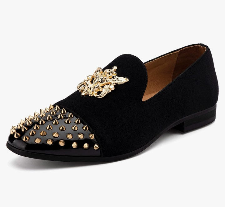 Velvet Loafers Dress Shoes with Metal Embellishments Party Luxury Loafer Shoes