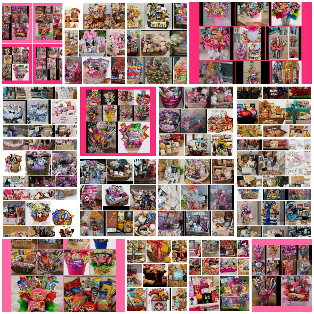 CUSTOM GIFT BASKETS, GIFT BAGS, GIFT BOXES, GIFT BUCKETS, GIFT VASES, ETC.