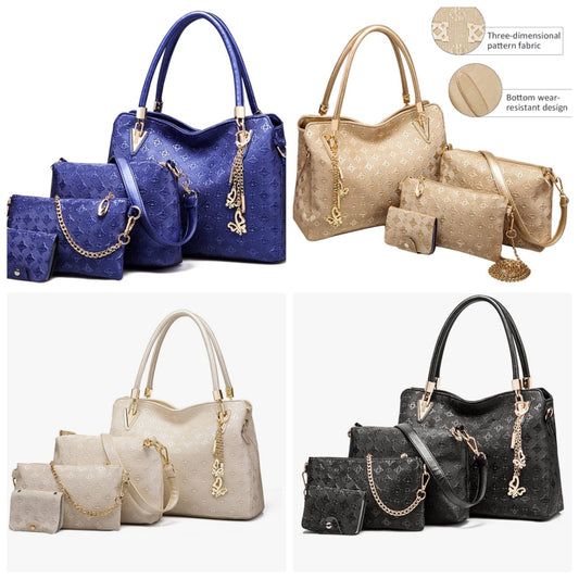 Fashion Handbags set 4pcs PU Leather shoulder Bags Tote Bags Wallets Butterfly Chain Accessories
