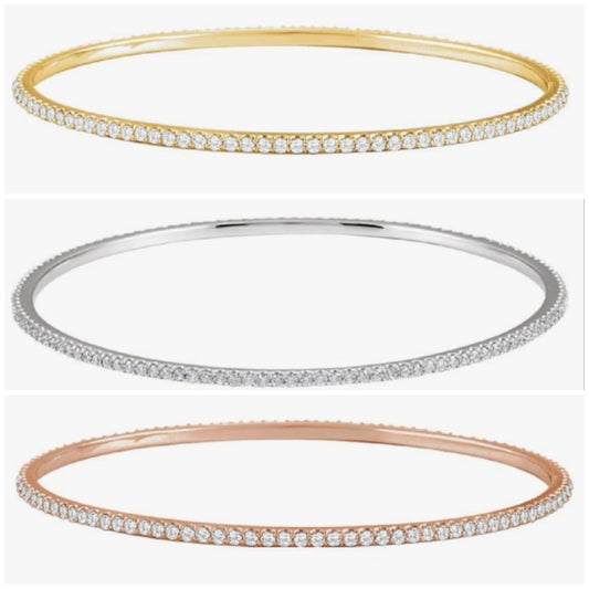 COCOMONEY 3 Ct. Diamond Infinity Bangle Bracelet in 14K White Gold, Rose Gold or Yellow Gold