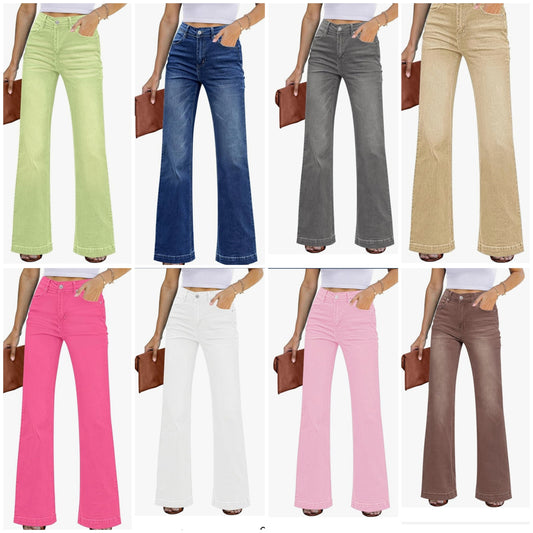 Flare Jeans High Waisted Wide Leg Baggy Jean for Women Stretch Denim Pants