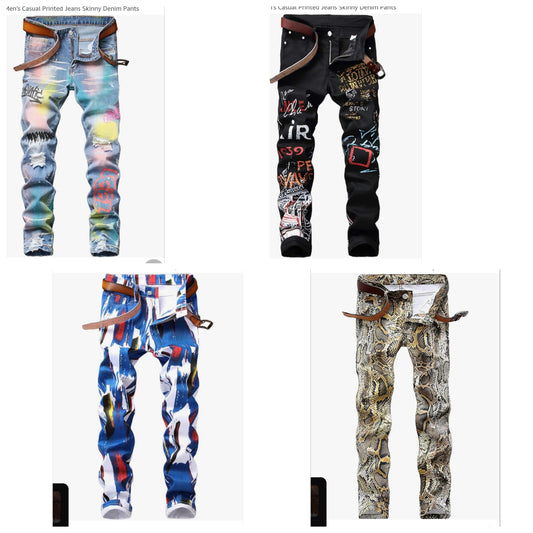 Men's Printed Jeans Skinny Denim Pants