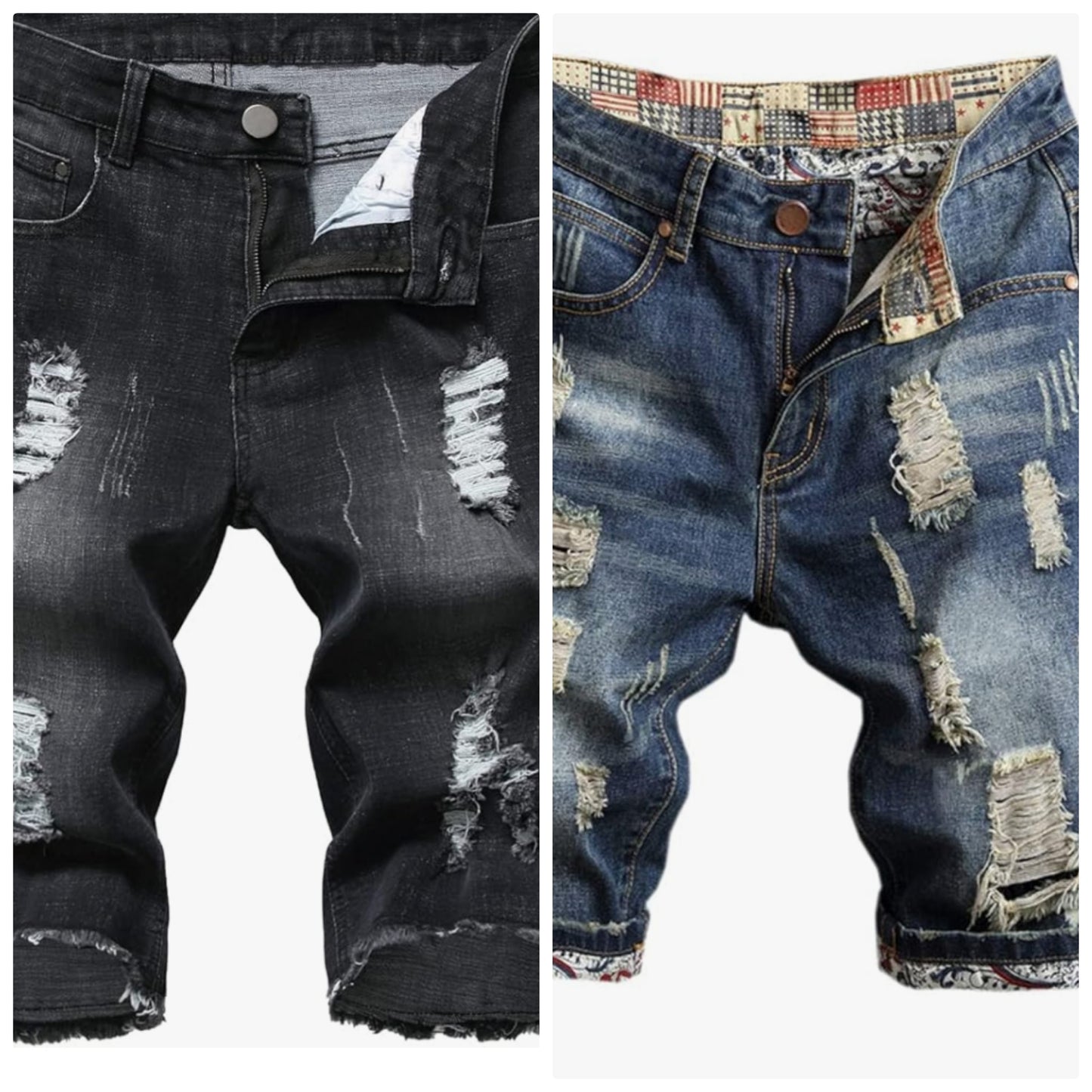 Men's Ripped Denim Shorts & Jeans Summer Casual Classic Straight Distressed Ripped Short Jeans