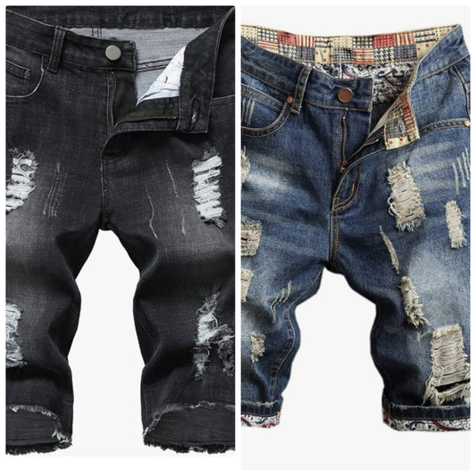 Men's Ripped Denim Shorts & Jeans Summer Casual Classic Straight Distressed Ripped Short Jeans