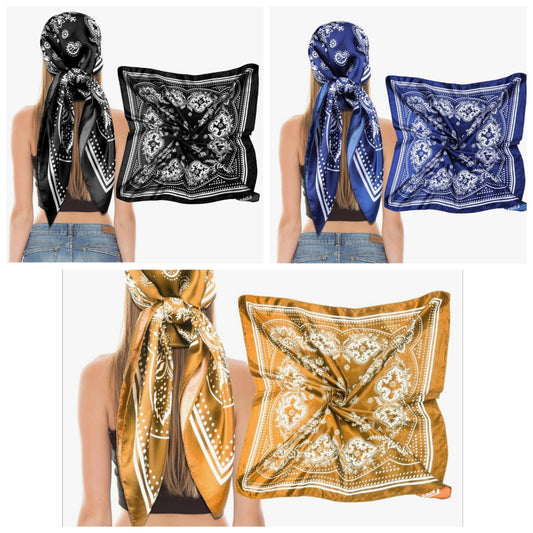 Women Square Satin Head Scarves Satin Scarf, 35" Large Soft Square Satin Scarf Bandana Scarf