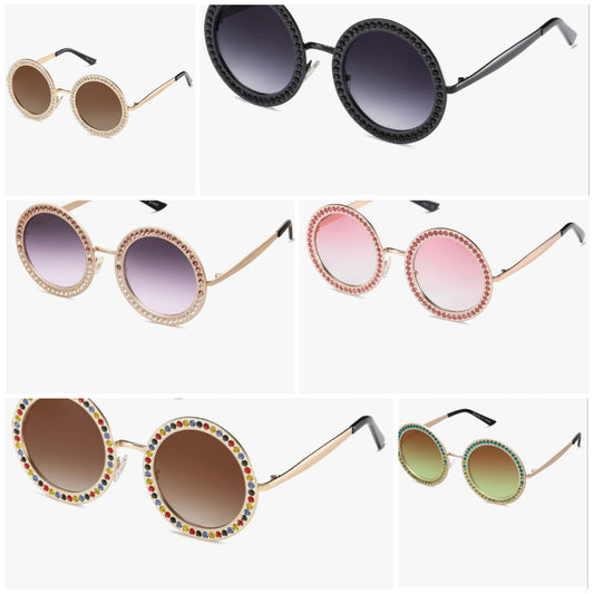 Shining Oversized Round Rhinestone Sunglasses Festival Gem