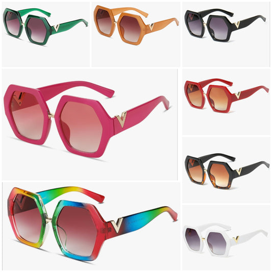 Trendy Extra Large Womens Sunglasses Retro Hexagonal Thick Frame Vintage Oversized Glasses