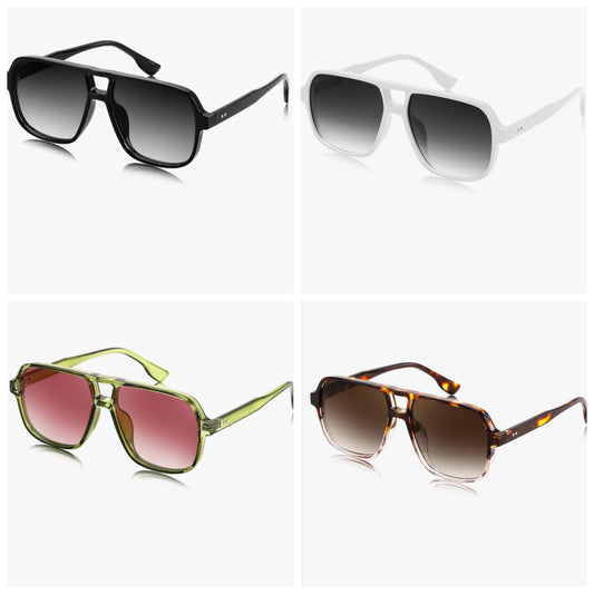 Square Pilot Sunglasses Women Men 70s Vintage Trendy Plastic Frame Sun Glasses