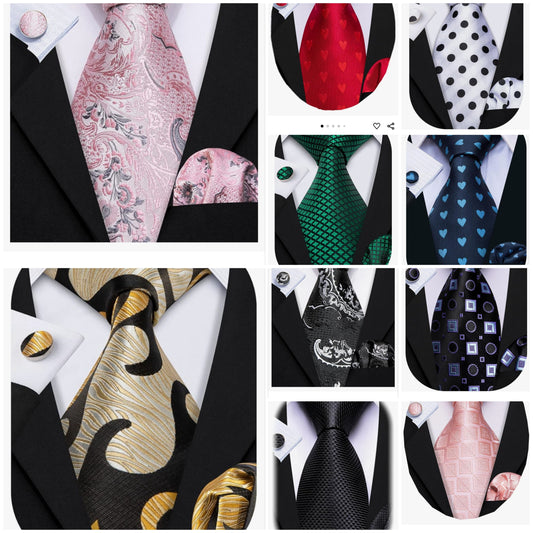 Mens Ties Silk Necktie Pocket Square Cufflinks Set Woven Designer Wedding Business