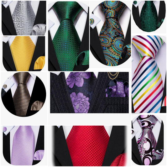 Mens Ties Silk Necktie Pocket Square Cufflinks Set Woven Designer Wedding Business