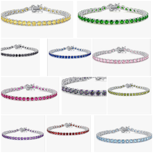 Sterling Silver Gemstone Tennis Bracelets Fine Jewelry Wedding Bridal Prom Birthday Gift for Women Her, Length 7.9 Inch Width 4mm
