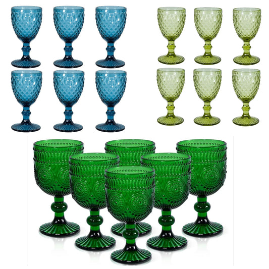 Vintage Wine Glasses Set of 6, 12 OZ