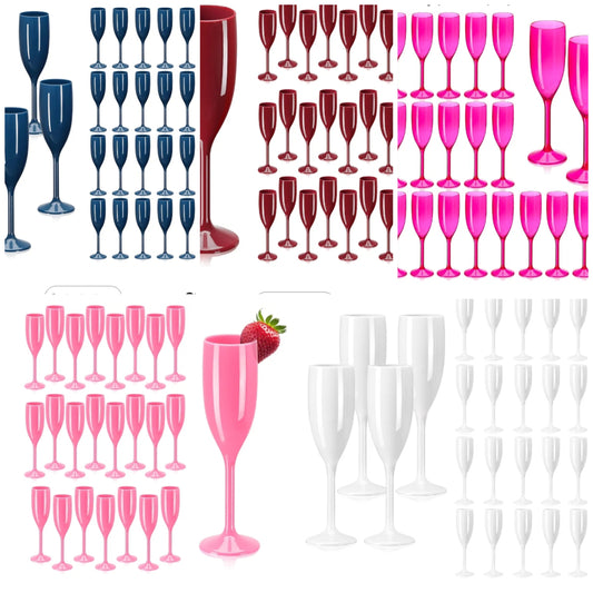 Champagne Flute Acrylic Champagne Glasses Wedding Toasting Champagne Flute Goblet Plastic Reusable Unbreakable Champagne Cups for Bachelorette Wedding Bridal Shower Party (Pink, 24)