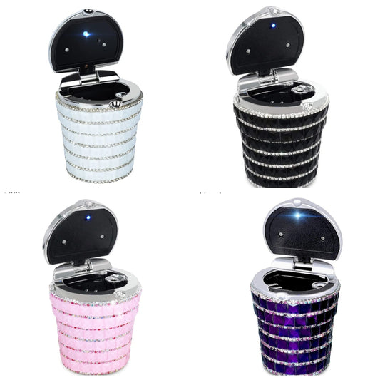 Car Ashtray with Bling Bling Diamond Auto Cigarette Odor Smoke Remover Cylinder Cup Holder With LED Lamp,