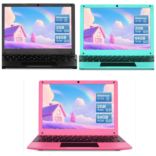 Mini Android 12 Laptop Computer, Portable Small Netbook with Allwinner A133 CPU Android 12 OS 2GB RAM 64GB EMMC HD IPS Screen 1280x800 0.3MP Camera(