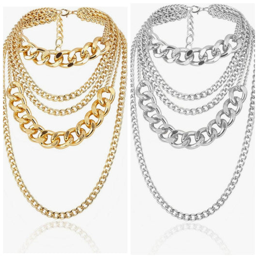 Chunky Gold Necklaces for Women,Multilayer Punk 80s Hip Hop Necklace,Layered Cuban Link Chain Statement Necklace 90s Freaknik Outfit Accessories for Women