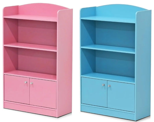 Bookshelf with Storage Cabinet, 2-Shelf with Doors, Pink