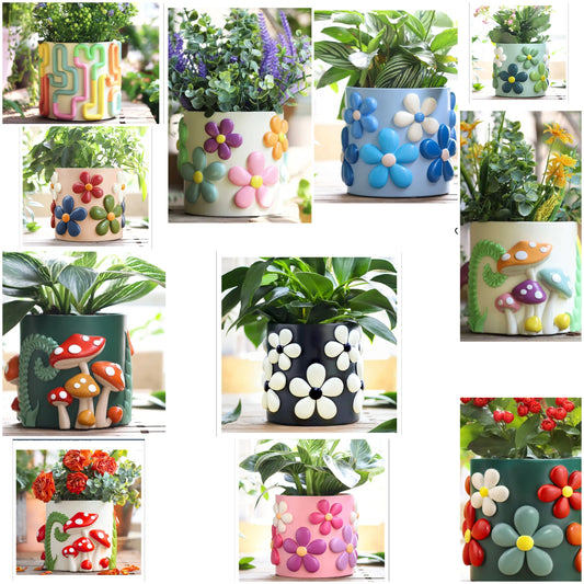 1 planter Colorful Planters Cute Unique Rainbow Planter with Drainage, Plant pots for Indoor & Outdoor Plants, Eclectic Succulent Gardening Pot for Boho Modern Home Décor-D