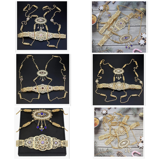 2 pc set Algeria Waist Belt Chest Chain For Women Morocco Bride Jewelry Women Dress Caftan Belt Body Chain